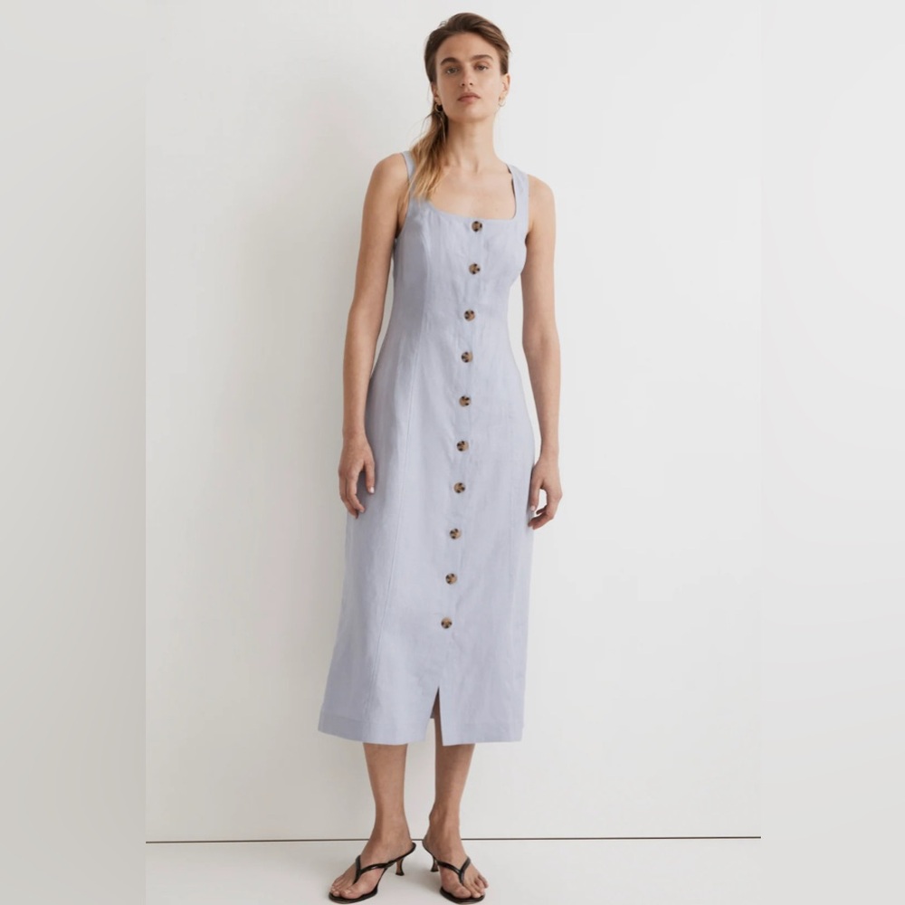 Madewell Button-Front Linen Midi Dress, Size 2